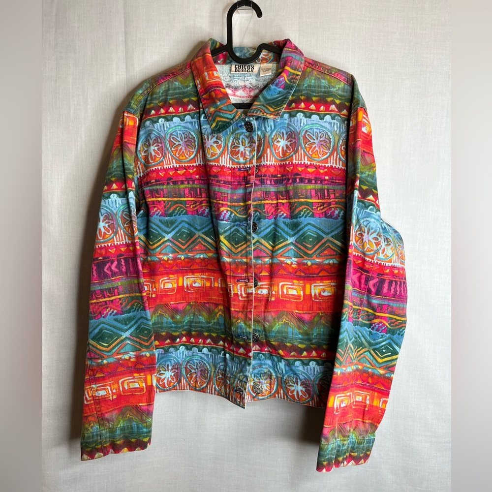 Chico's Design 100% Cotton Multi Color 6 Button Jacket Size 3 (XL)